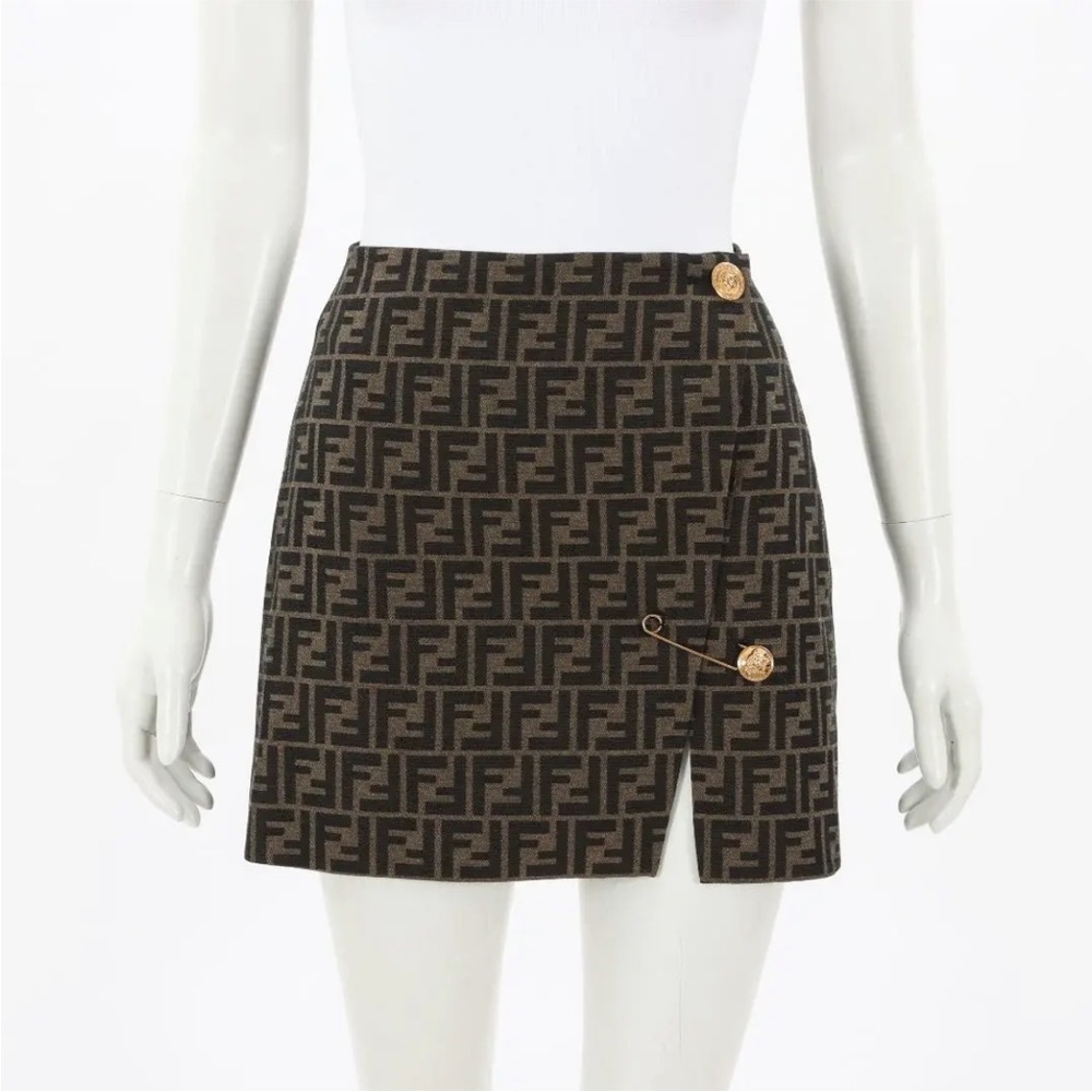 Fendace FF Mini Skirt Sz 36 Fendi Versace Collab Zucca Monogram Jacquard